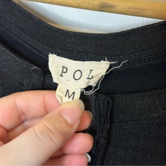 POL Black Waffle Knit Mixed Media Short Sleeve Oversized Dress Sz M Western Boho - Picture 7 of 9